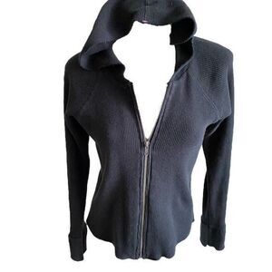 Fitigue Hoody Waffle Zip Sweater - XS black , cotton , zip